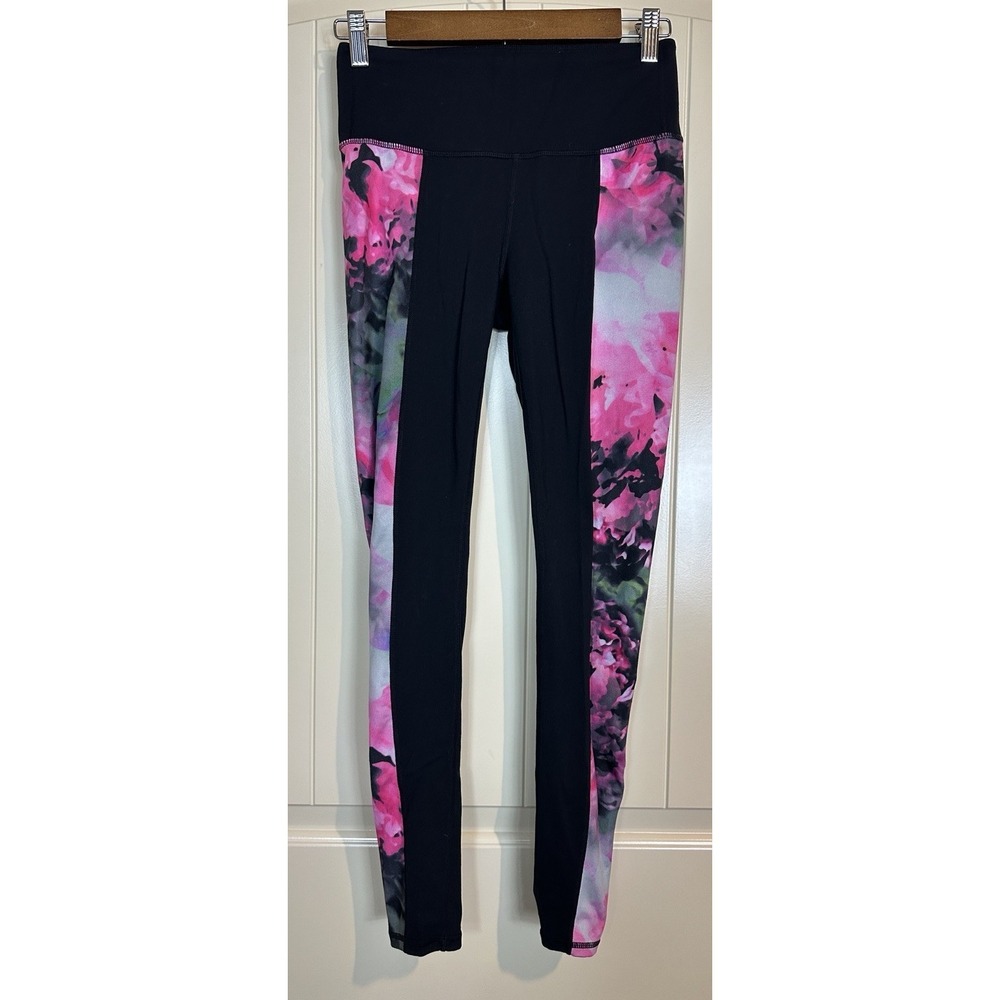 Athleta Womens Chaturanga Floral Full Length Leggings Small black Pink Floral
